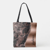 Tote Bag Glam Black Rose Gold Marble Nom métallique (Dos)