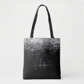 Tote Bag Glam Black Silver Parties scintillant Nom du monog (Devant)