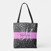 Tote Bag Glam Chic Rose Parties scintillant noire Nom étinc (Dos)