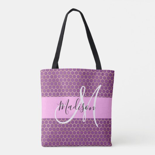 Tote Bag Glam Fuchsia Metallic rose Honeycomb Nom (Dos)