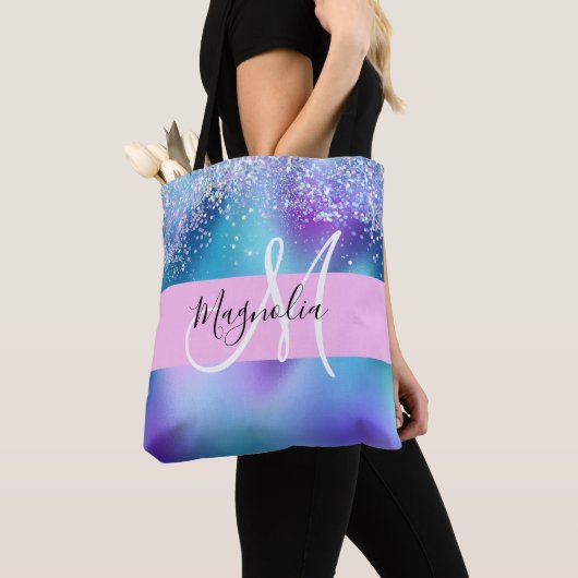Tote Bag Glam Holographique Sirène Parties scintillant étin (De près)