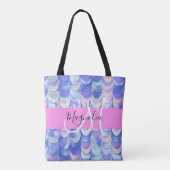 Tote Bag Glam Iridescente Blue Mermaid Scales Nom Monogramm (Dos)