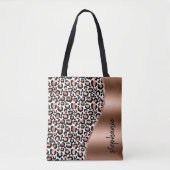 Tote Bag Glam Leopard Spots Rose Gold Nom métallique (Devant)