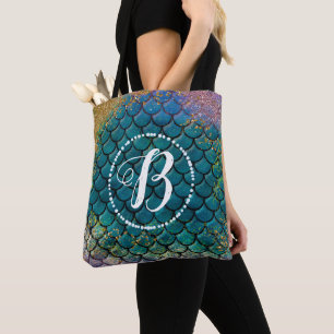 Tote Bag Glam Mermaid Balances de poisson Turquoise violet 