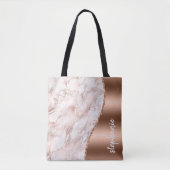 Tote Bag Glam Rose Gold Marbre blanc Nom métallique (Devant)