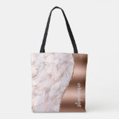 Tote Bag Glam Rose Gold Marbre blanc Nom métallique (Dos)