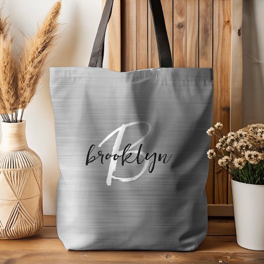 Tote Bag Glam Silver Métal brossé Noir Blanc Monogramme
