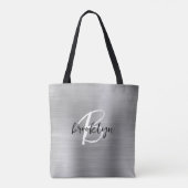 Tote Bag Glam Silver Métal brossé Noir Blanc Monogramme (Dos)