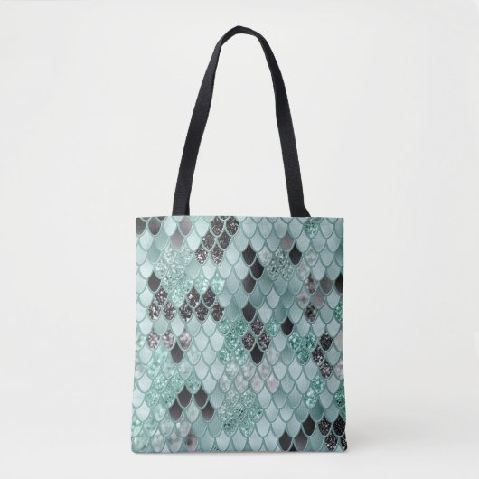 Tote Bag Glam Turquoise molle de sirène noire #1 (Devant)