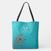 Tote Bag Glam turquoise Parties scintillant bleue avec Peac (Dos)