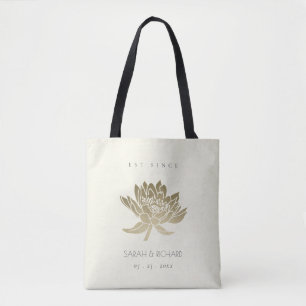 TOTE BAG GLAMOROUS PALE OR BLANC LOTUS ENREGISTRER LA DATE 