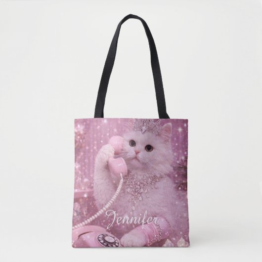 Tote Bag Glamorous Princess Cat Using Telephone             (Devant)