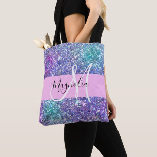 Tote Bag Glamour Violet, Bleu & Vert Paillettes Monogramme