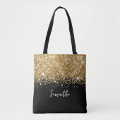 Tote Bag Glitterie Gold et Black Glam Nom (Devant)