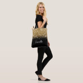 Tote Bag Glitterie Gold et Black Glam Nom (Sur le modèle)