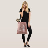 Tote Bag Glitterie Rose Gold Foil Girly Monogramme (Sur le modèle)