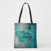 Tote Bag Glittery Aqua Paint Strokes Boss Lady (Devant)