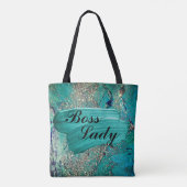 Tote Bag Glittery Aqua Paint Strokes Boss Lady (Dos)