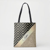 Tote Bag Glittery Gold et Black Chevron Personnalisé (Devant)