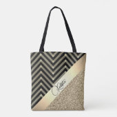 Tote Bag Glittery Gold et Black Chevron Personnalisé (Dos)
