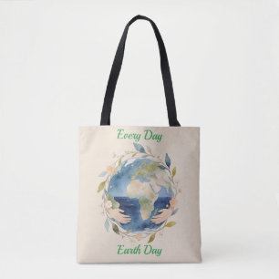 Tote Bag Globe Floral avec Mains Jour de la Terre Chaque Jo