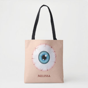 Tote Bag Globe oculaire de dessin animé bleu ensanglanté Ha