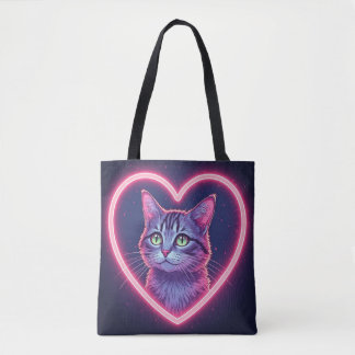 Tote Bag Glowing Kitty Love Art | Romantic Pet Lover Gift
