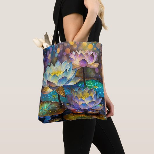Tote Bag Glowing Lotus Flowers Trio (De près)
