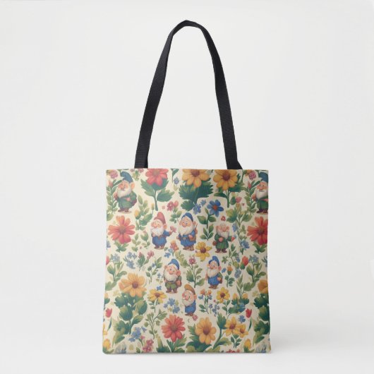 Tote Bag Gnome a flower motif design (Devant)