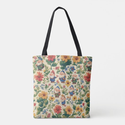 Tote Bag Gnome a flower motif design (Dos)