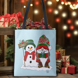 Tote Bag Gnome de Noël cosy Bonhomme de neige Vacances d'hi