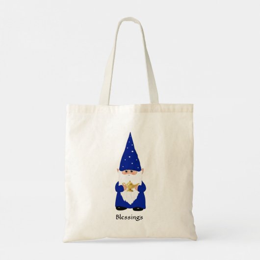 Tote Bag Gnome Sage habillé en bleu avec Lampe (Dos)