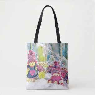 Tote Bag Gnomes dans la neige aquarelle peinture vintage