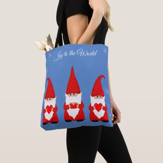 Tote Bag Gnomes de Noël mignons en bleu (De près)