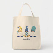 Tote Bag Gnomes Or Bleu Blanc En vichy (Devant)