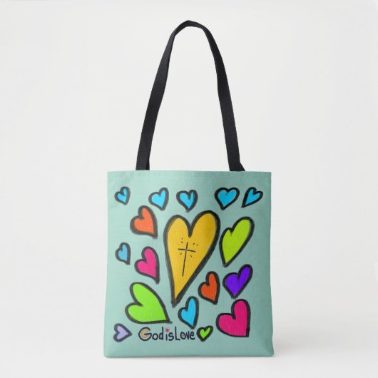 Tote Bag God is Love with Hearts Cross (Devant)