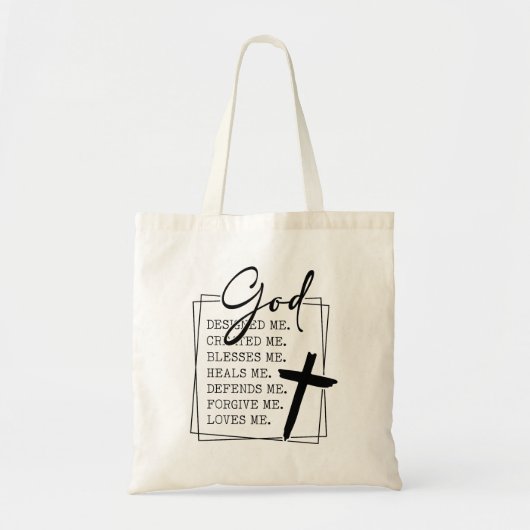 Tote Bag God Loves Me Script Typography (Devant)