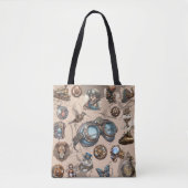 Tote Bag Goggles animaux Steampunk Thème Brown Blue Accents (Devant)
