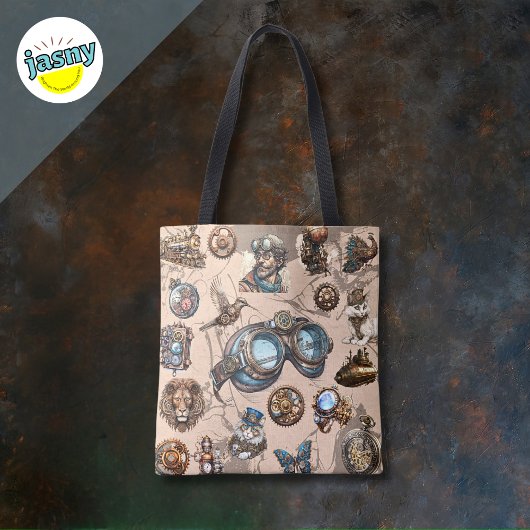 Tote Bag Goggles animaux Steampunk Thème Brown Blue Accents