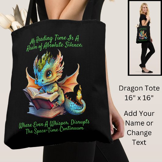 Tote Bag Gold Aqua Baby Dragon Avertissement Lecture Livre 