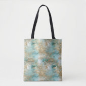 Tote Bag Gold Aqua White Feuilles tropicaux (Devant)