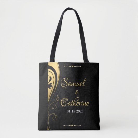 Tote Bag Gold Black Art Déco Design Bride Mariage (Devant)