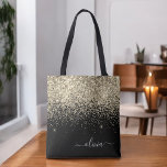 Tote Bag Gold Black Girl Parties scintillant étincelante No<br><div class="desc">Sac de livre de monogramme noir et or Faux étincelant et Parties scintillant élégant. Ce sac de livre peut être customisé pour inclure votre nom initial et prénom et donné comme cadeau pour Noël,  Sweet 16 Anniversaire,  Fête des mariées ou Mariage.</div>