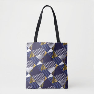 Tote Bag Gold Blue Luxe : Motif géométrique sans couture