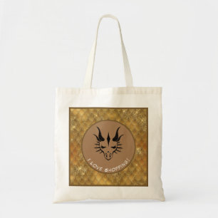 Tote Bag Gold & Brown I Love Shopping Dragon Head & Scales
