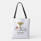 Tote Bag Gold Caduceus & Medical Stethoscope with Heart (Dos)