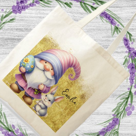 Tote Bag Gold Easter Egg Hunt Gnomes