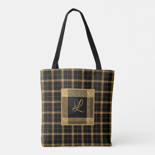 Tote Bag Gold et Black Plaid Élégant Personnalisé (Dos)