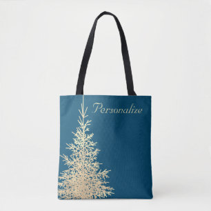 Tote Bag Gold et bleu à feuillage persistant arbre élégant