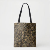 Tote Bag Gold Floral Baroque Pattern on Black (Devant)